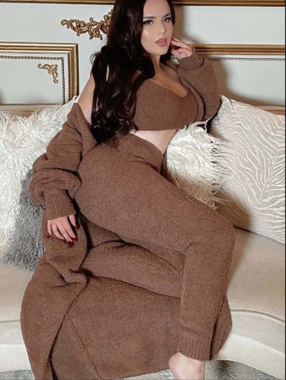Fashion Nova Mocha Brown 3-Piece Cozy Knit Lounge Set